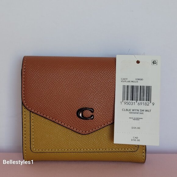 COACH Wyn Colorblocked Crossgrain Leather Small Tri-fold Wallet- Flax Multi🎈$89 - Picture 16 of 16